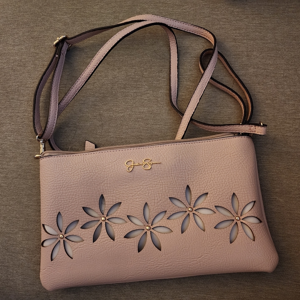 Jessica Simpson Florence pink floral cutout crossbody purse